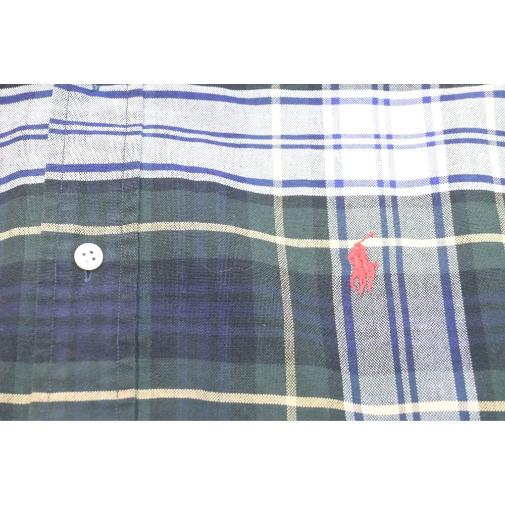 Polo Ralph Lauren Button Up Dress Shirt Mens XL Green Blue Plaid Big Shirt EUC
